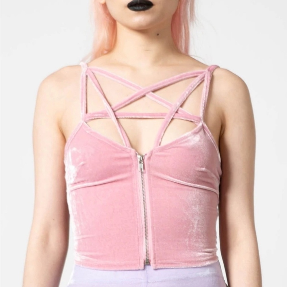 Killstar Pink Velvet Strappy Tank Top